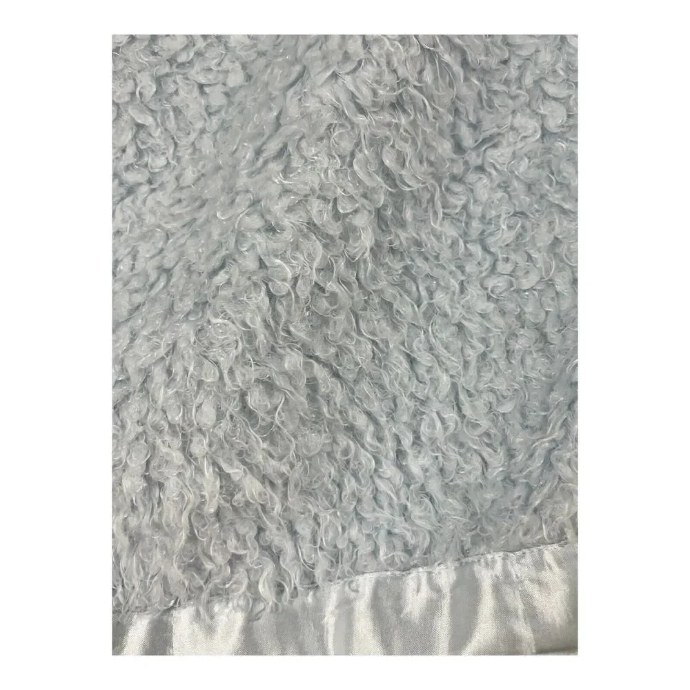 Little Giraffe Blue Baby Blanket Fuzzy Faux Fur Satin Edge